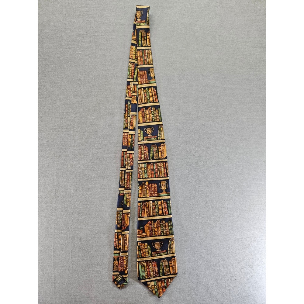 Alynn Neckwear Ex Libris Library Bookshelf Silk Tie Navy Blue Made in USA
